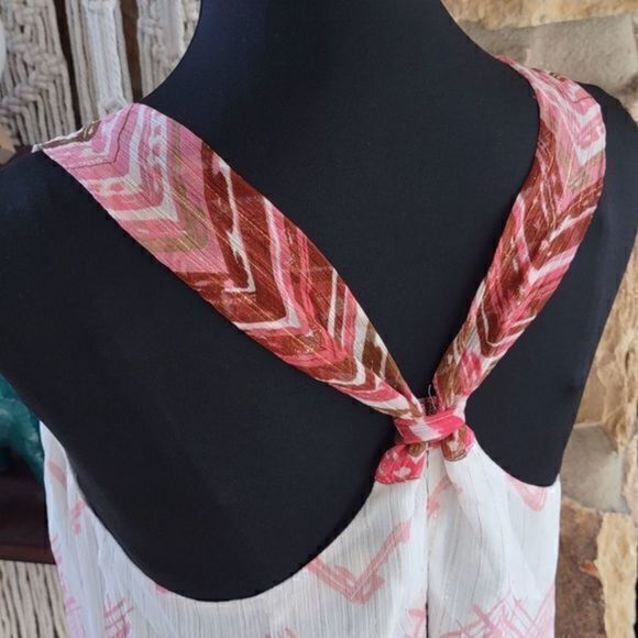 Guess Cross Strap Pink Watercolor Metallic Chevron Boho Braided Neck Top‎ Sz L - Picture 2 of 9